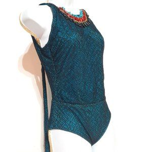 Brand new with tags Designer Caitlin Kelly one piece teal and black bathing suit